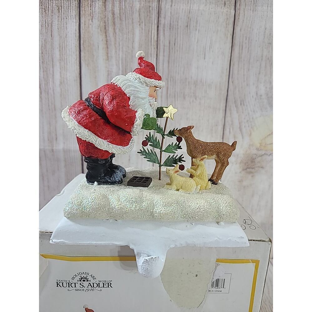 Santa's World Kurt Adler Santa Christmas Stocking Holder Polyresin Deer Bunnies
